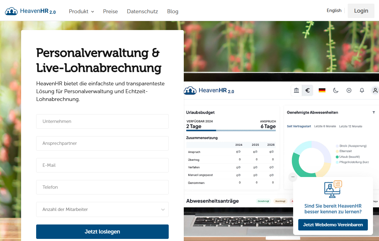 HeavenHR homepage