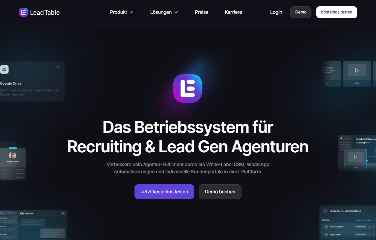 Startseite von Lead-Table