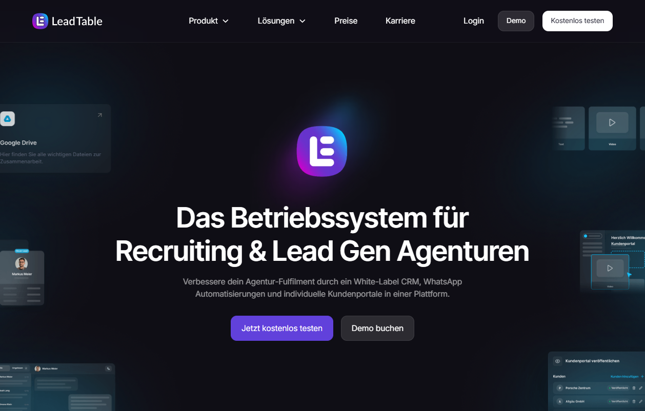 Startseite von Lead-Table