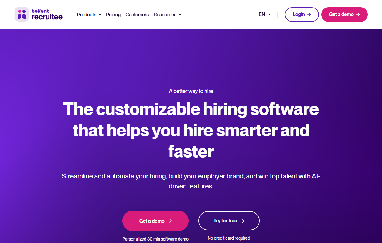 Startseite von Tellent Recruitee