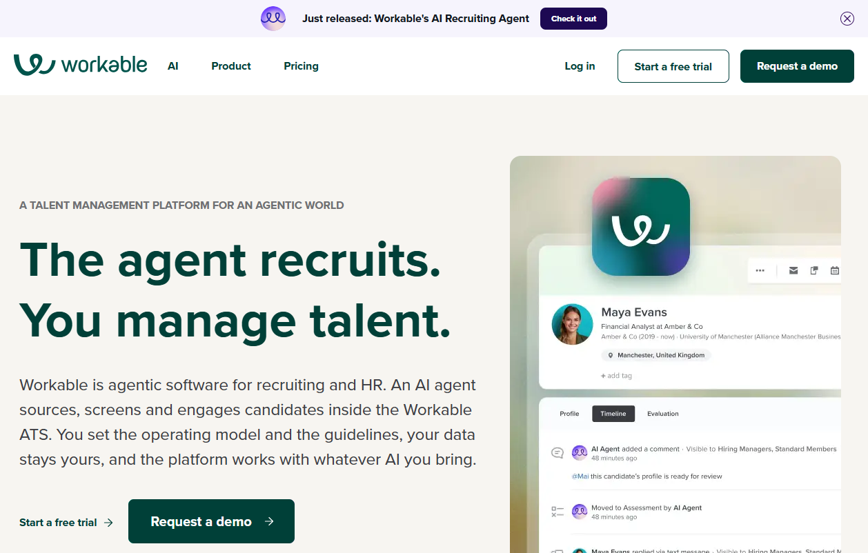 Startseite von Workable AI